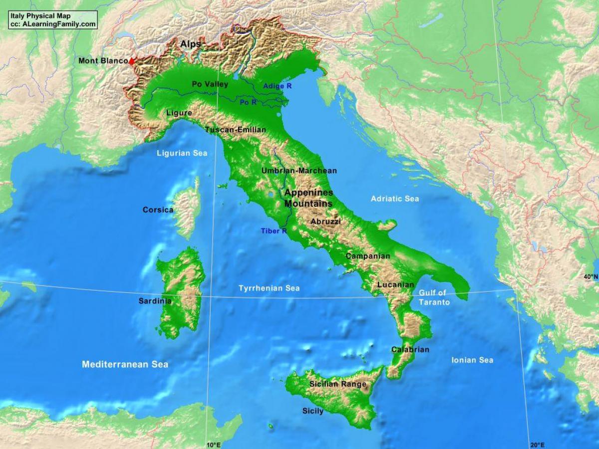 Italia montañas mapa - Mapa de Italia montañas (Sur de Europa - Europa)